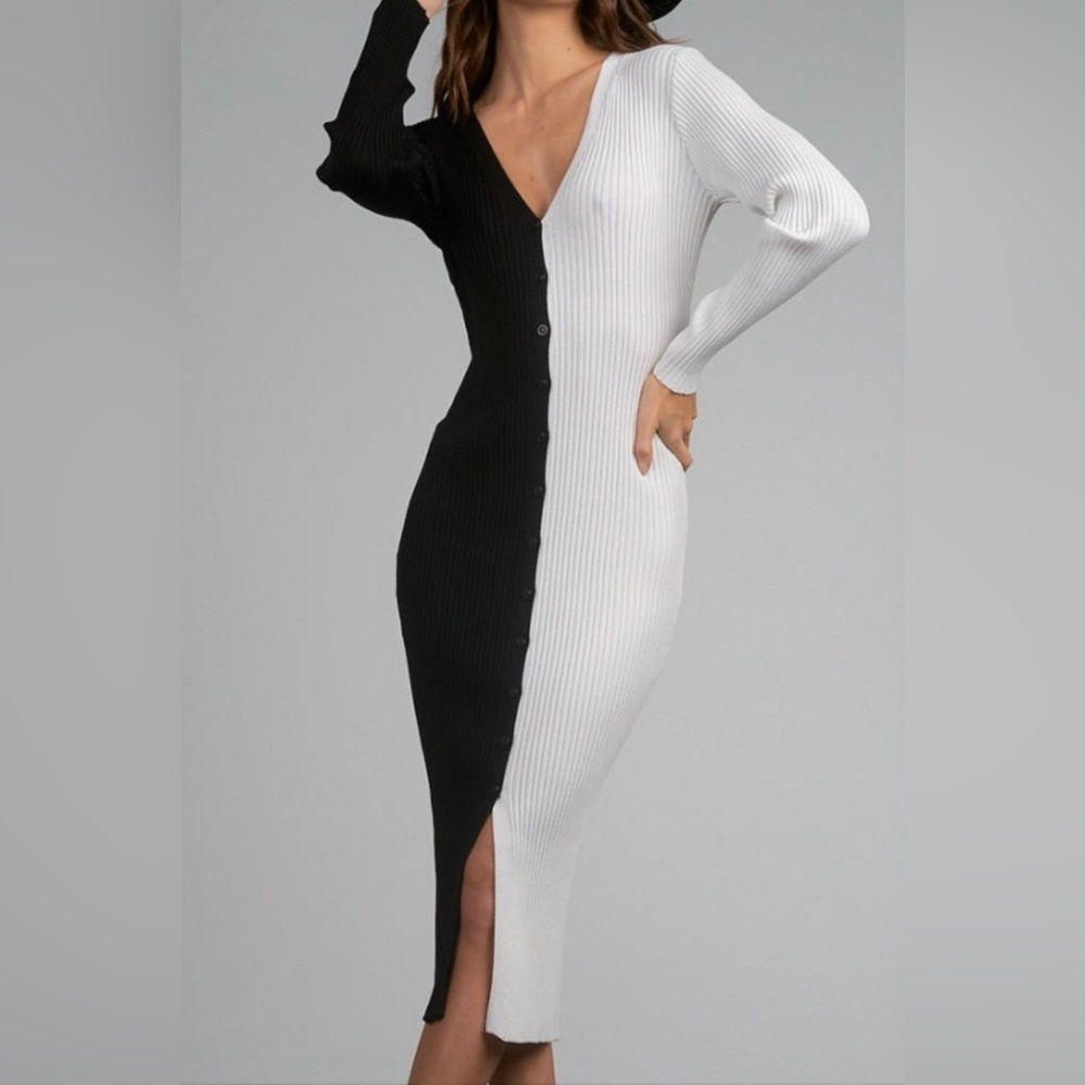 Elan Ava Split Color Button Down Dress